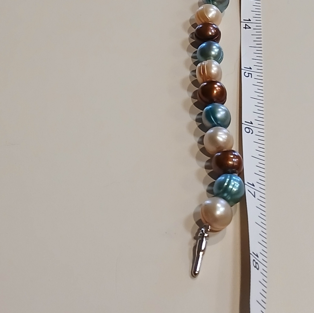 🌏🌟18" Honora Genuine Pearl Necklace 8-10mm. Teal, Taupe & Brown🌟🌏 - Picture 15 of 16